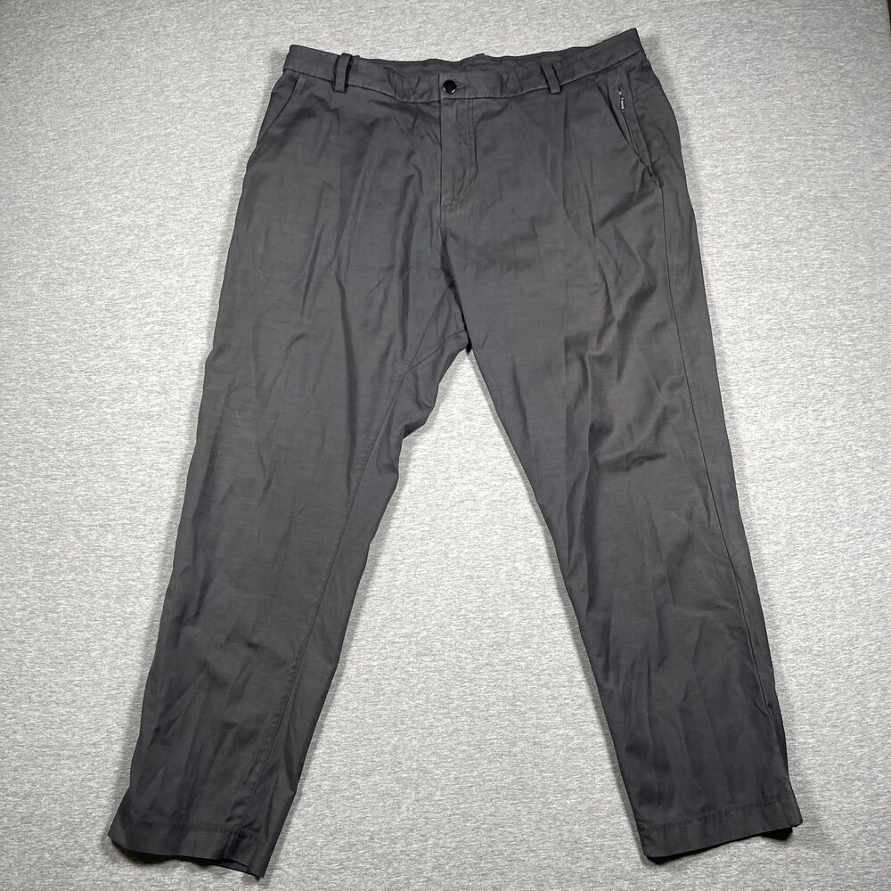 Lululemon Chino Pants Mens 38x29 Gray Slim Flat Front Tapered Pockets Logo Zip